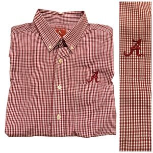 Univ of Alabama Antigua Red Checkered Casual Button Down Long Sleeve Shirt Large